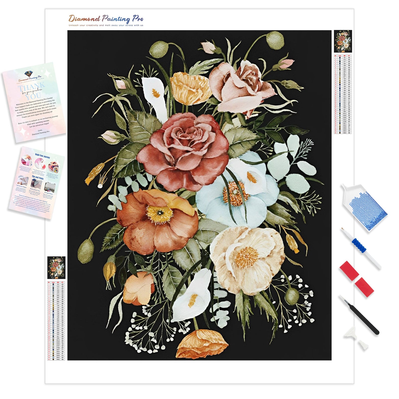 Roses and Poppies Bouquet | Diamond Painting Kit - Full Drill - Square or Round Diamonds with AB Drills Option