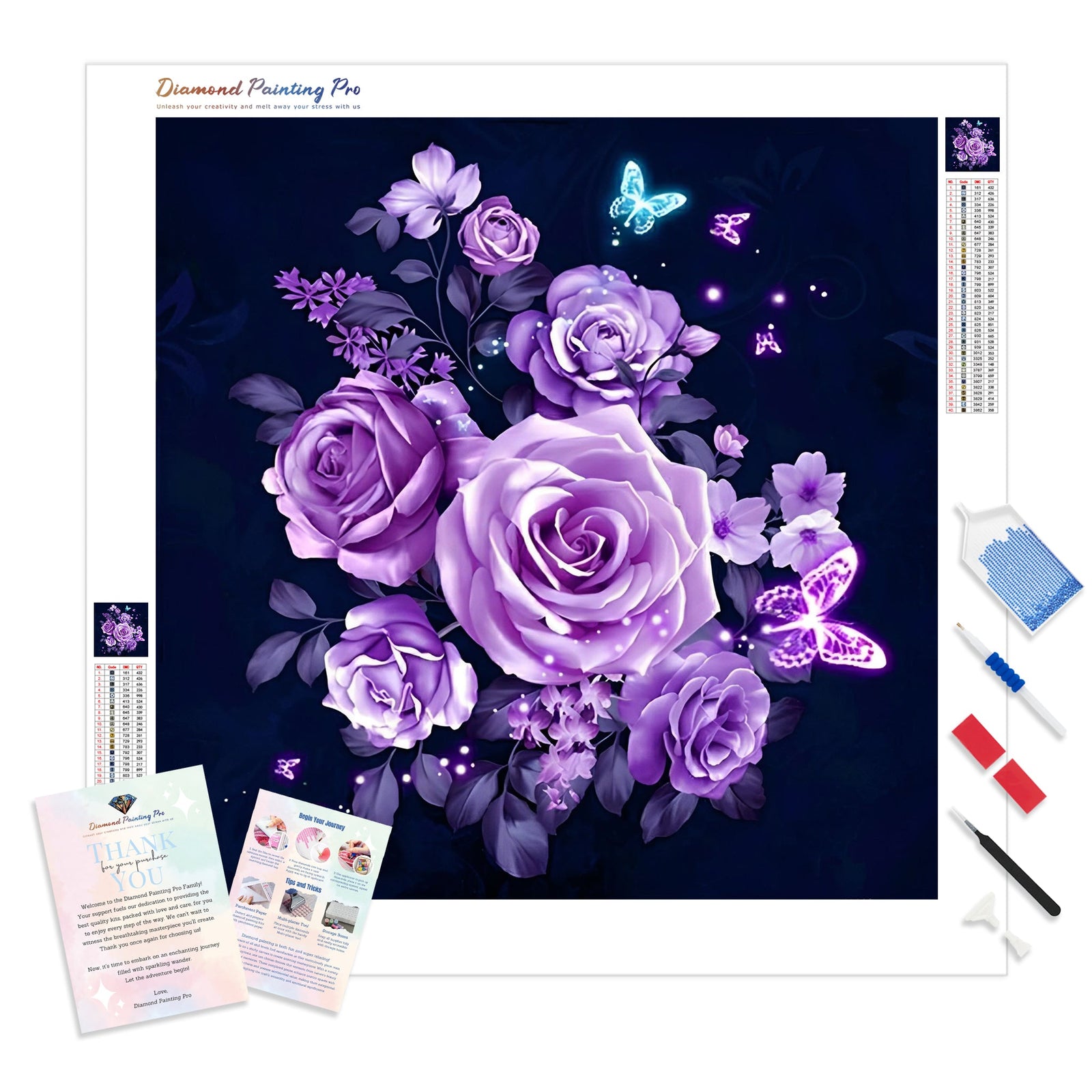 Purple Roses | Diamond Painting Kit - Full Drill - Square or Round Diamonds with AB Drills Option