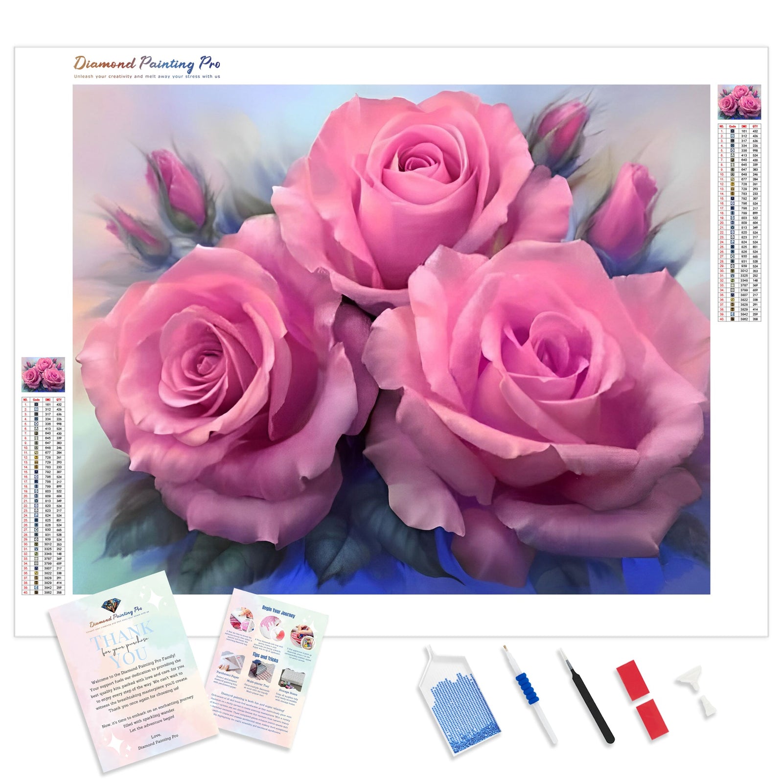 Delicate Pink Roses | Diamond Painting Kit - Full Drill - Square or Round Diamonds with AB Drills Option