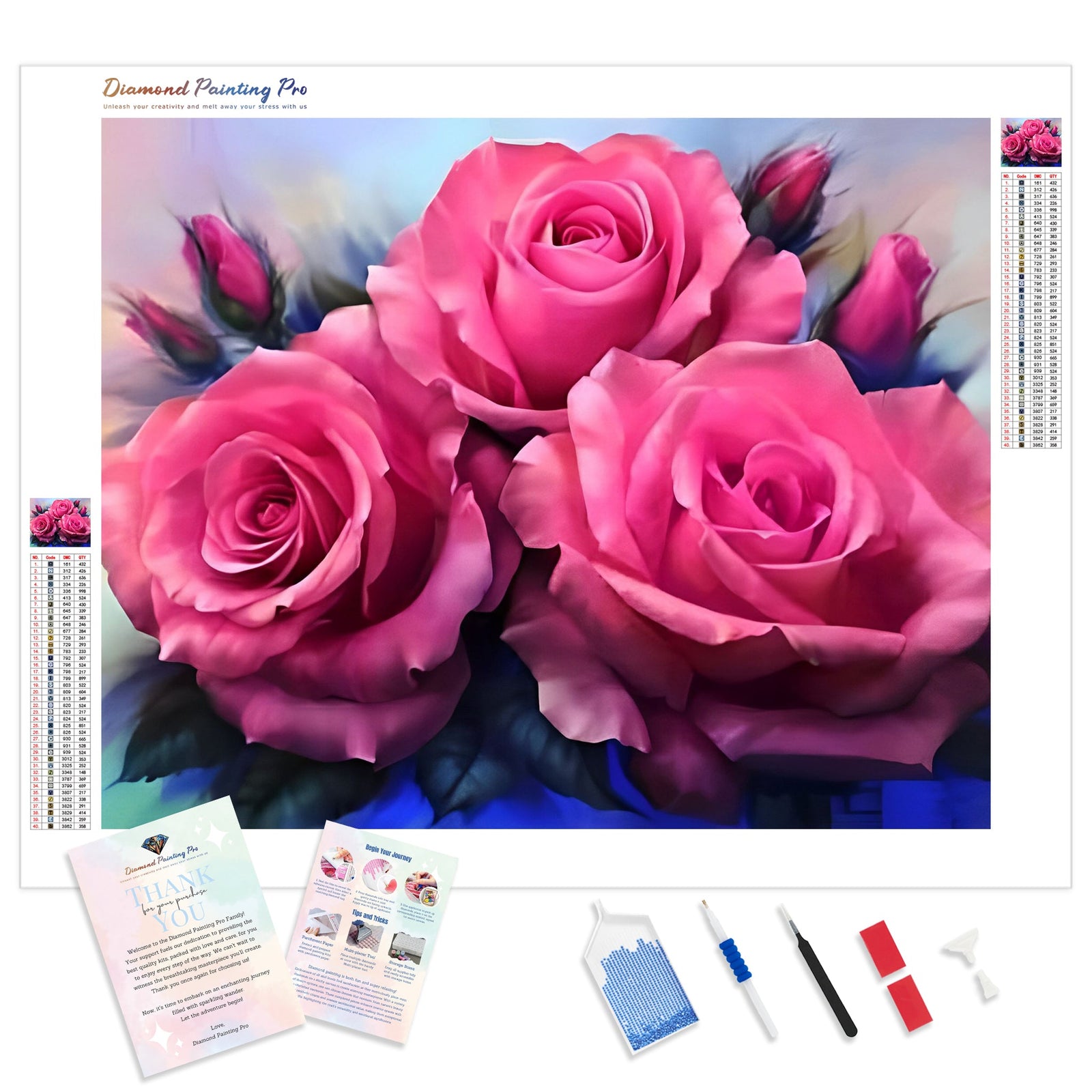 Pink Roses | Diamond Painting Kit - Full Drill - Square or Round Diamonds with AB Drills Option