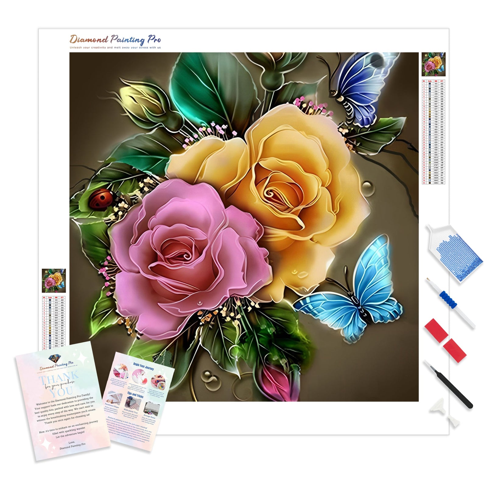 Butterfly & Flower | Diamond Painting Kit - Full Drill - Square or Round Diamonds with AB Drills Option