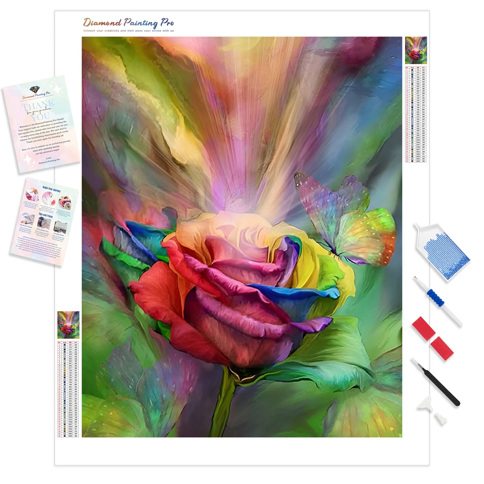 Coloful Rose | Diamond Painting Kit - Full Drill - Square or Round Diamonds with AB Drills Option