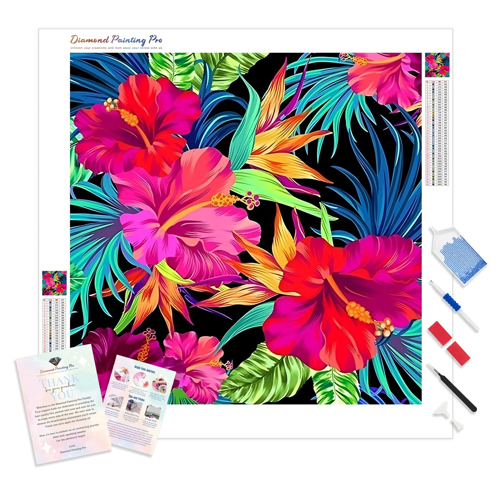 Vibrant Colorful Flowers | Diamond Painting Kit - Full Drill - Square or Round Diamonds with AB Drills Option