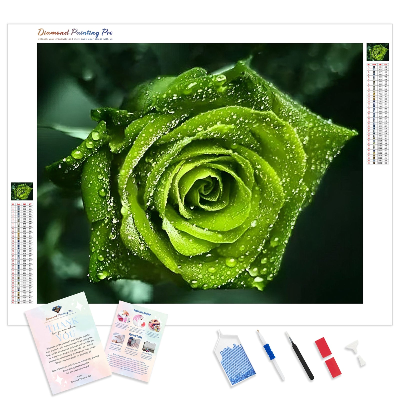 Green Rose | Diamond Painting Kit - Full Drill - Square or Round Diamonds with AB Drills Option