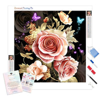 Pink Rose With Butterflies | Diamond Painting