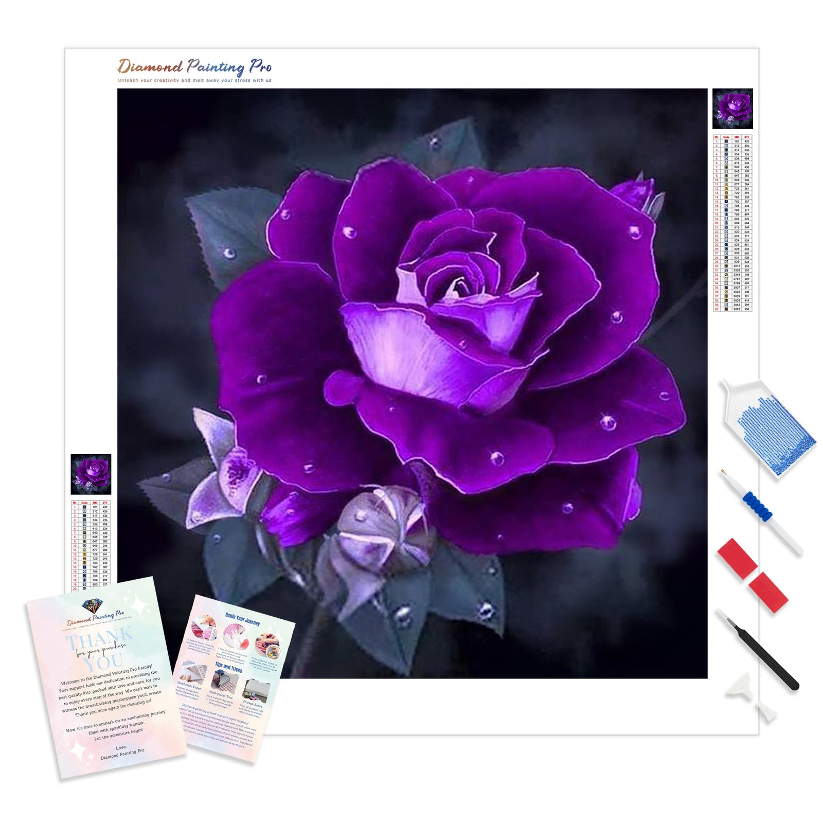 Purple Rose | Diamond Painting Kit - Full Drill - Square or Round Diamonds with AB Drills Option