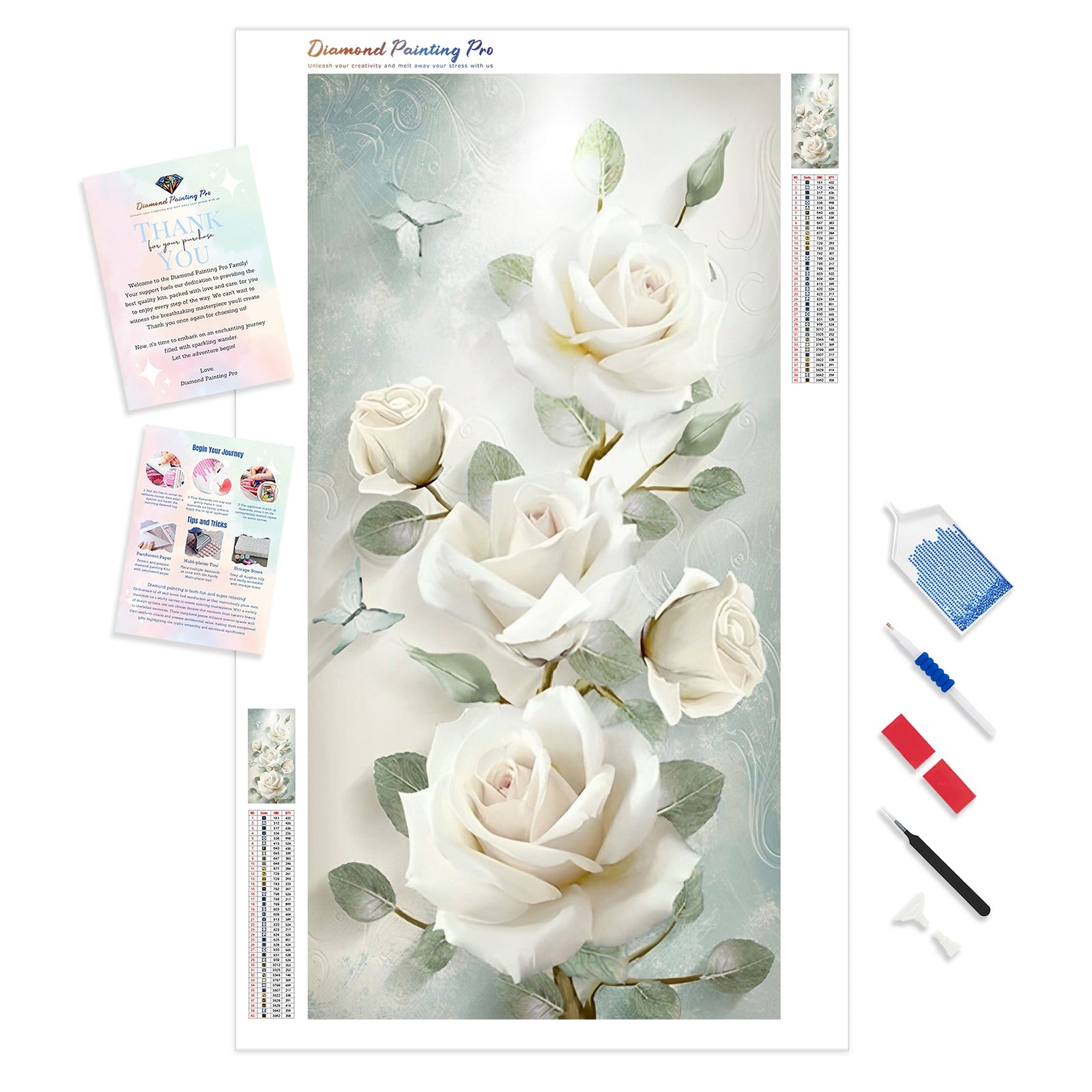 White Rose Flowers | Diamond Painting Kit - Full Drill - Square or Round Diamonds with AB Drills Option