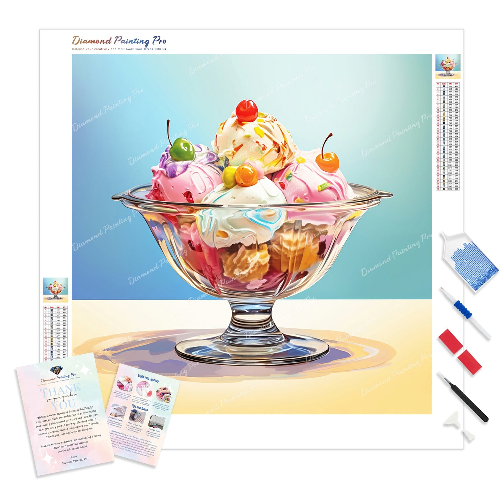 Colorful Ice Cream Delights | Diamond Painting Kit - Full Drill - Square or Round Diamonds with AB Drills Option