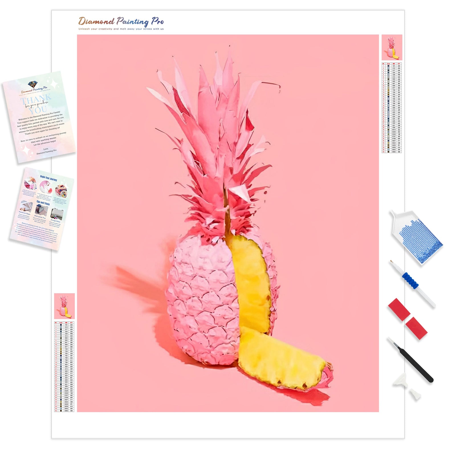 Pink Pineapple | Diamond Painting Kit - Full Drill - Square or Round Diamonds with AB Drills Option