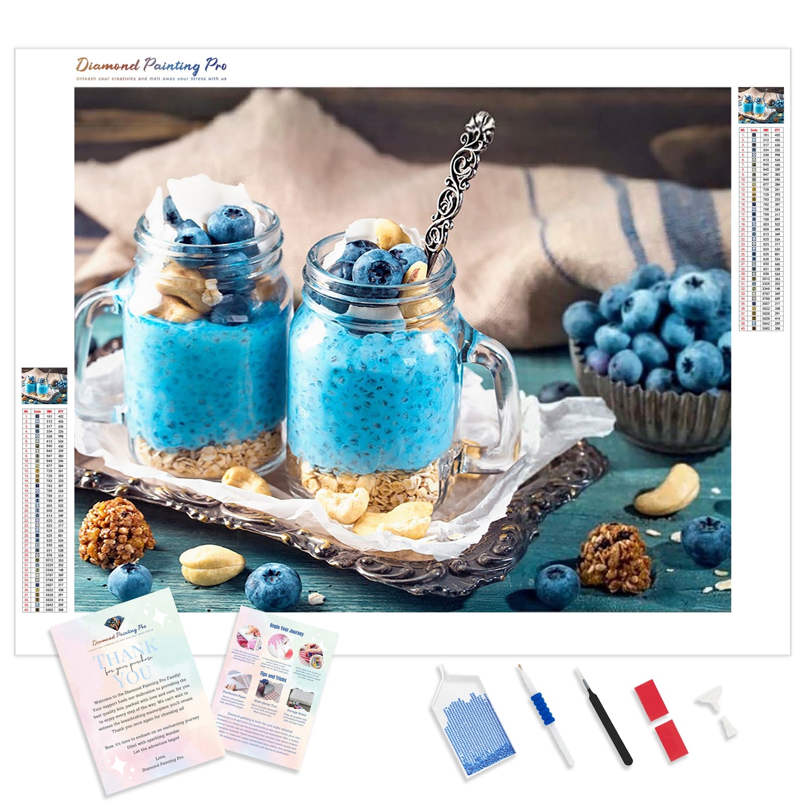 Chia Seeds & Blueberries Pudding | Diamond Painting Kit - Full Drill - Square or Round Diamonds with AB Drills Option