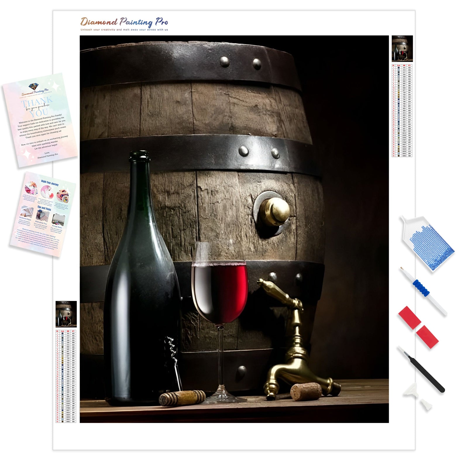 Wine Bottle and Barrel | Diamond Painting Kit - Full Drill - Square or Round Diamonds with AB Drills Option