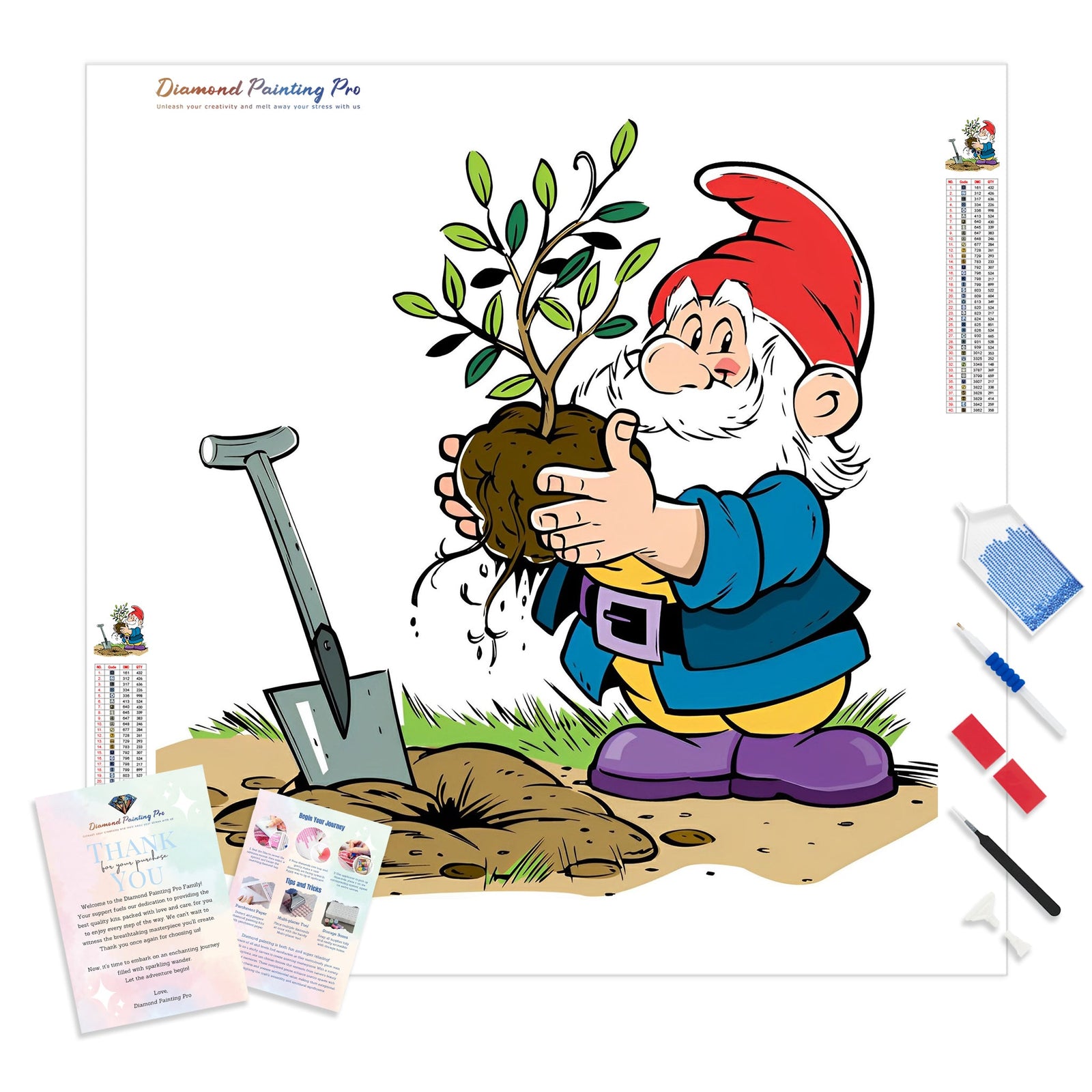 Gnome Planting | Diamond Painting Kit - Full Drill - Square or Round Diamonds with AB Drills Option