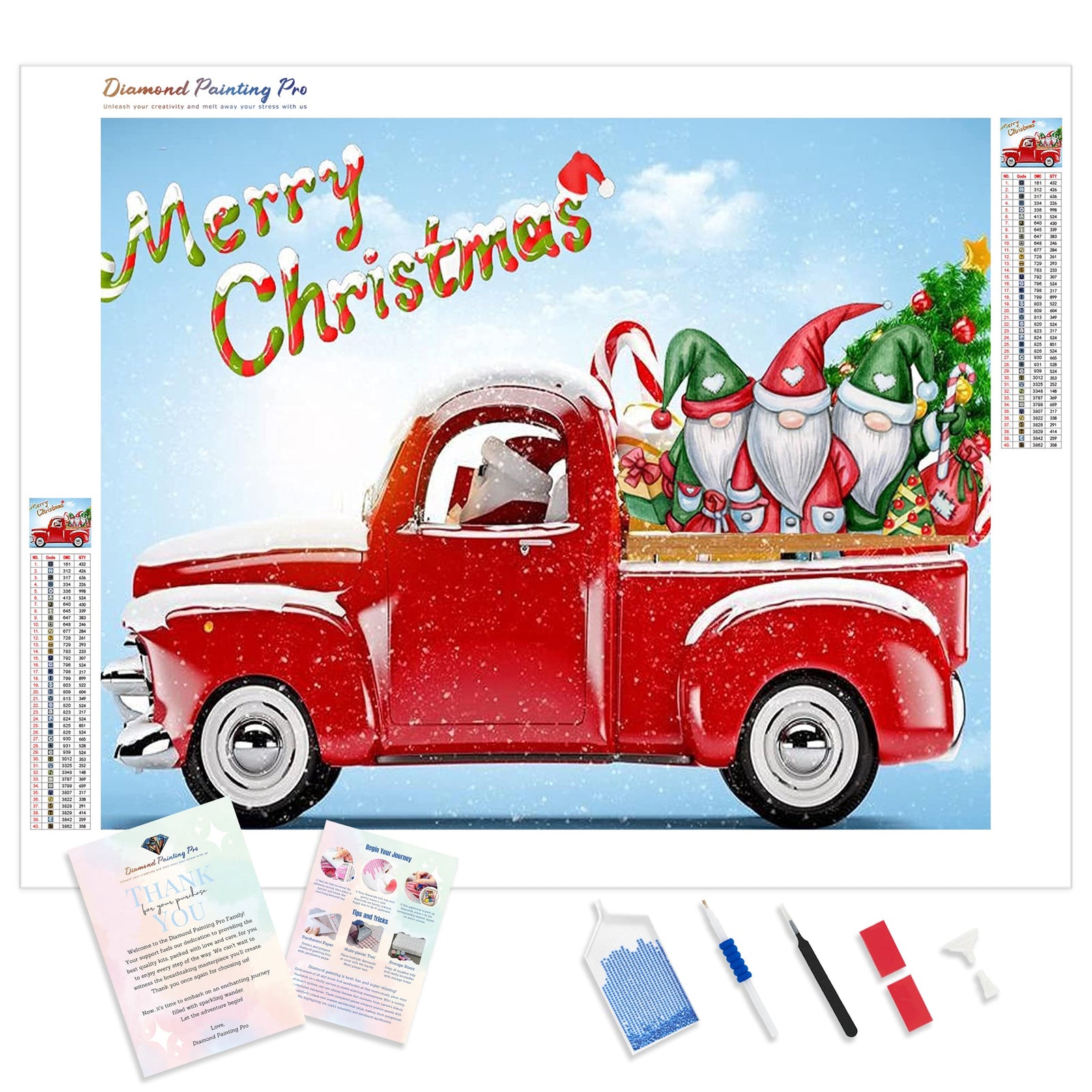 Christmas Gnomes in Truck | Diamond Painting Kit - Full Drill - Square or Round Diamonds with AB Drills Option