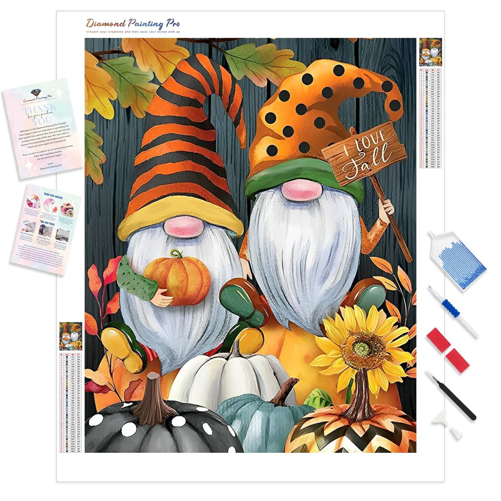 Fall Gnomes Pumpkins | Diamond Painting Kit - Full Drill - Square or Round Diamonds with AB Drills Option