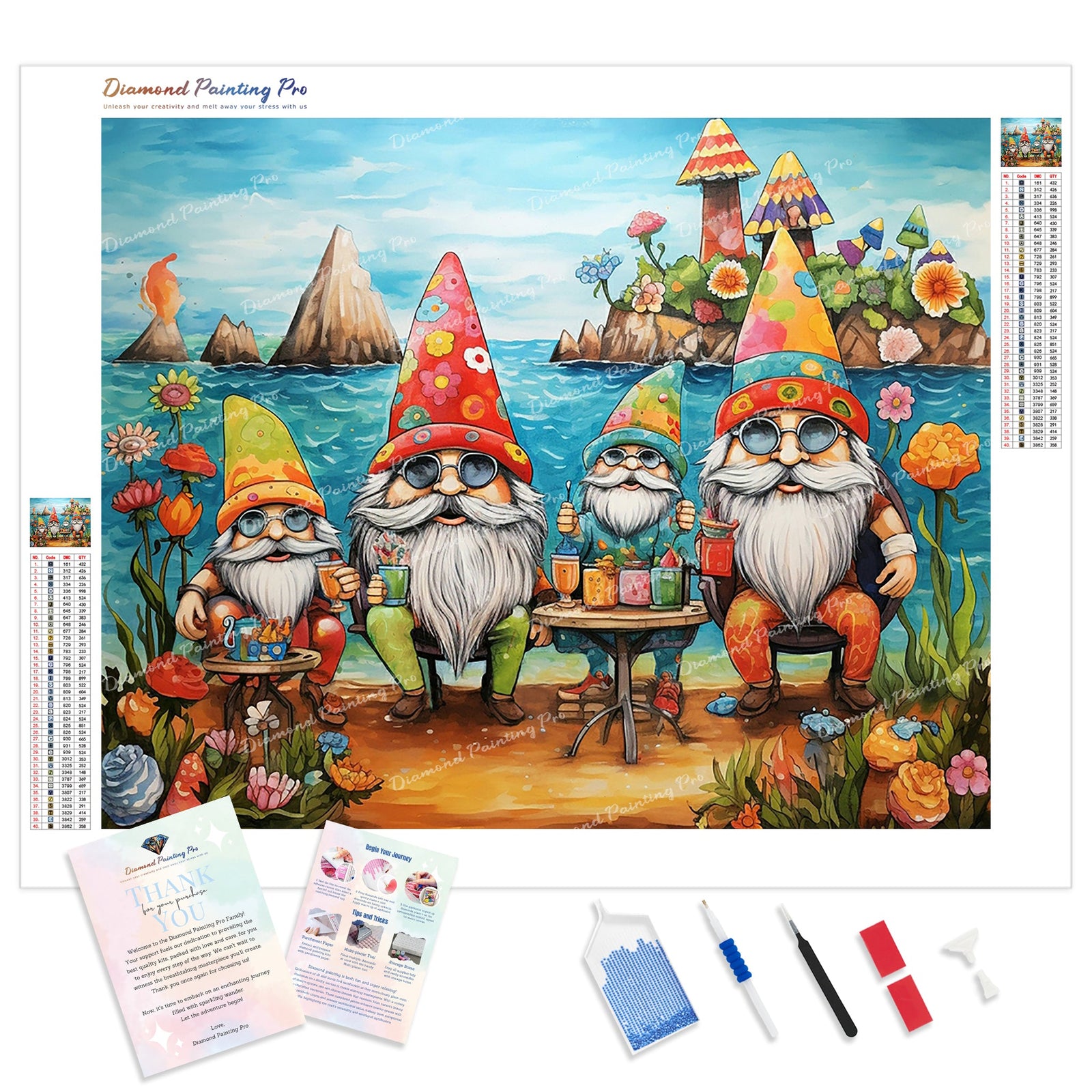 Gnome Beach Party | Diamond Painting Kit - Full Drill - Square or Round Diamonds with AB Drills Option