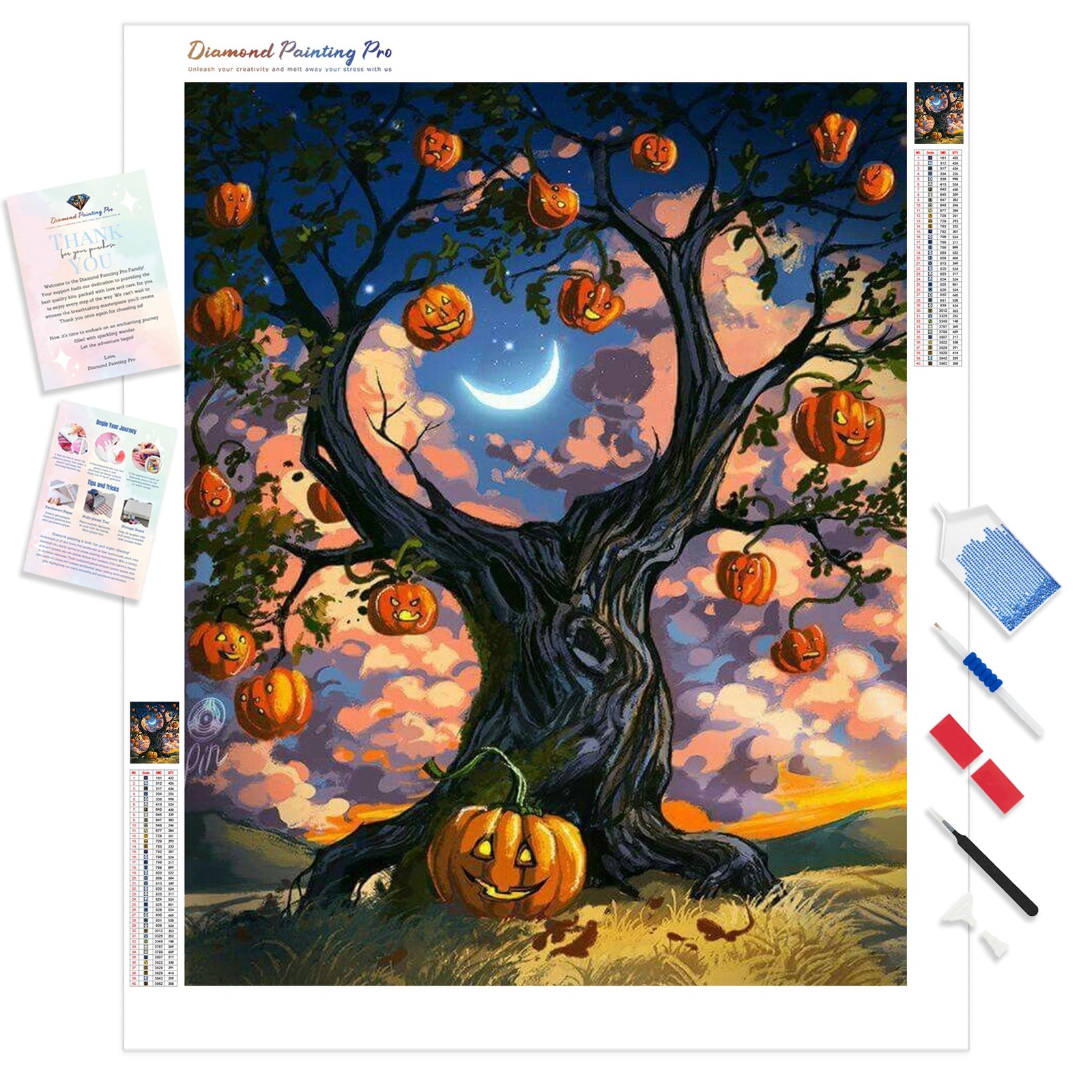 Pumpkin Tree | Diamond Painting Kit - Full Drill - Square or Round Diamonds with AB Drills Option