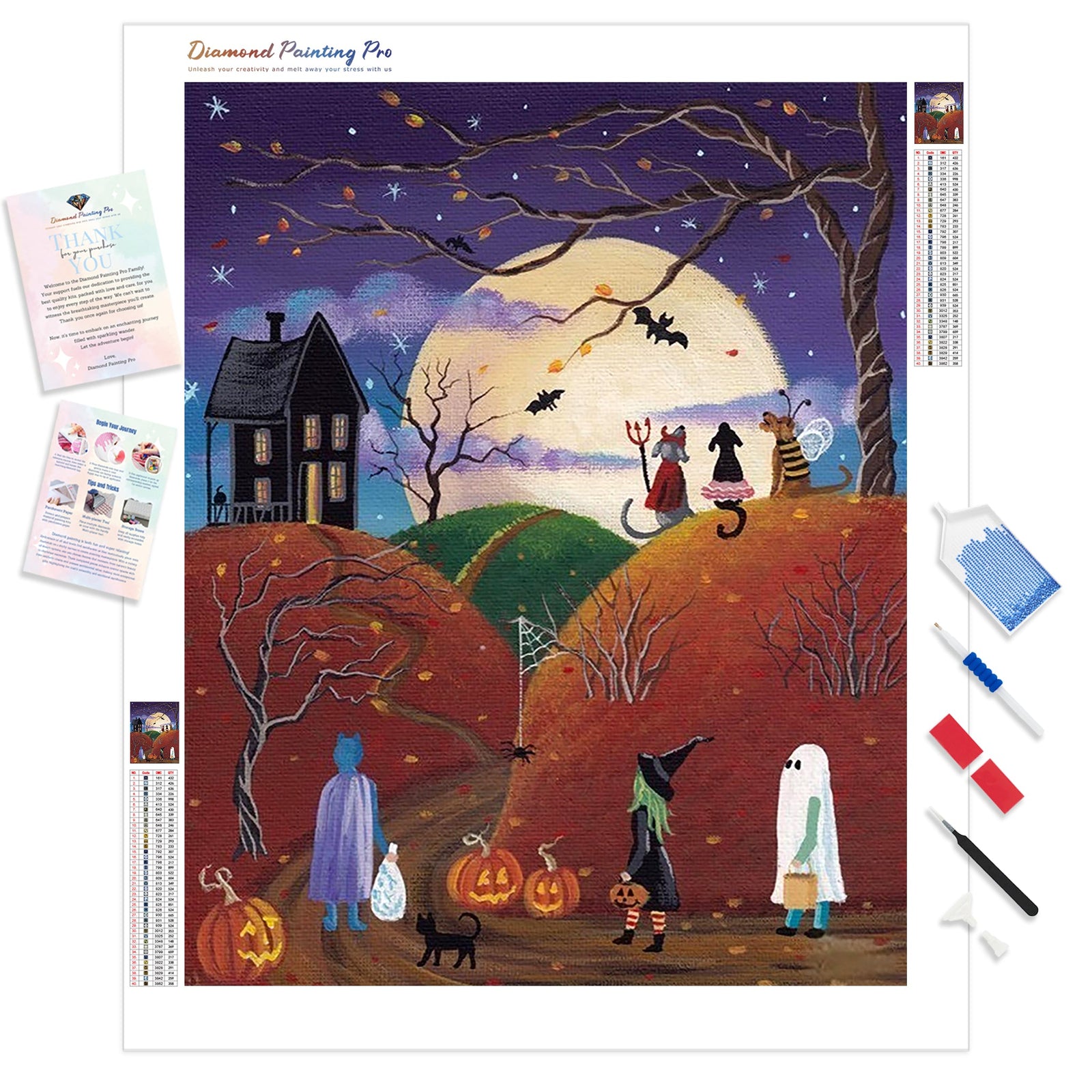 Halloween at Night | Diamond Painting Kit - Full Drill - Square or Round Diamonds with AB Drills Option