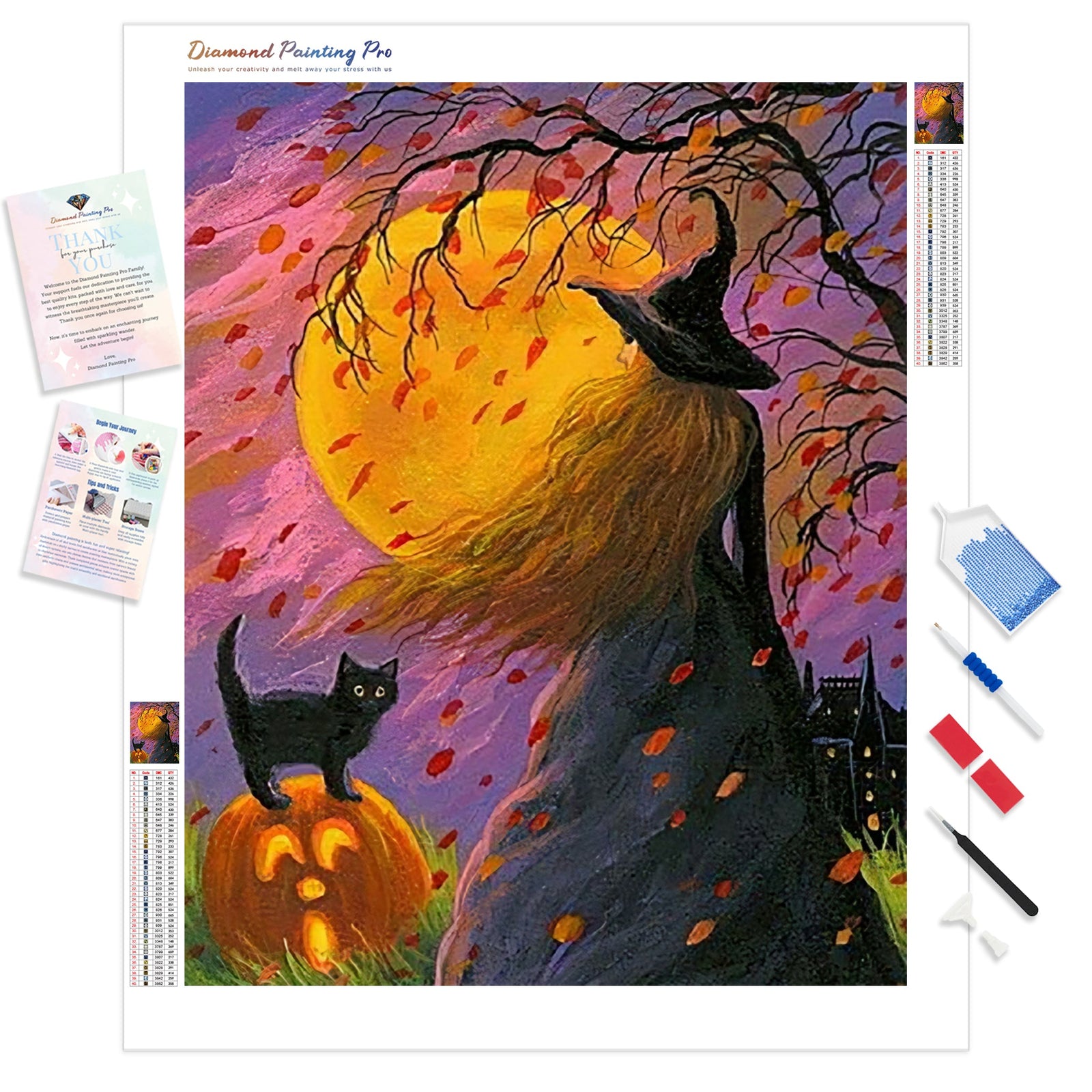 Witch and Cat | Diamond Painting Kit - Full Drill - Square or Round Diamonds with AB Drills Option