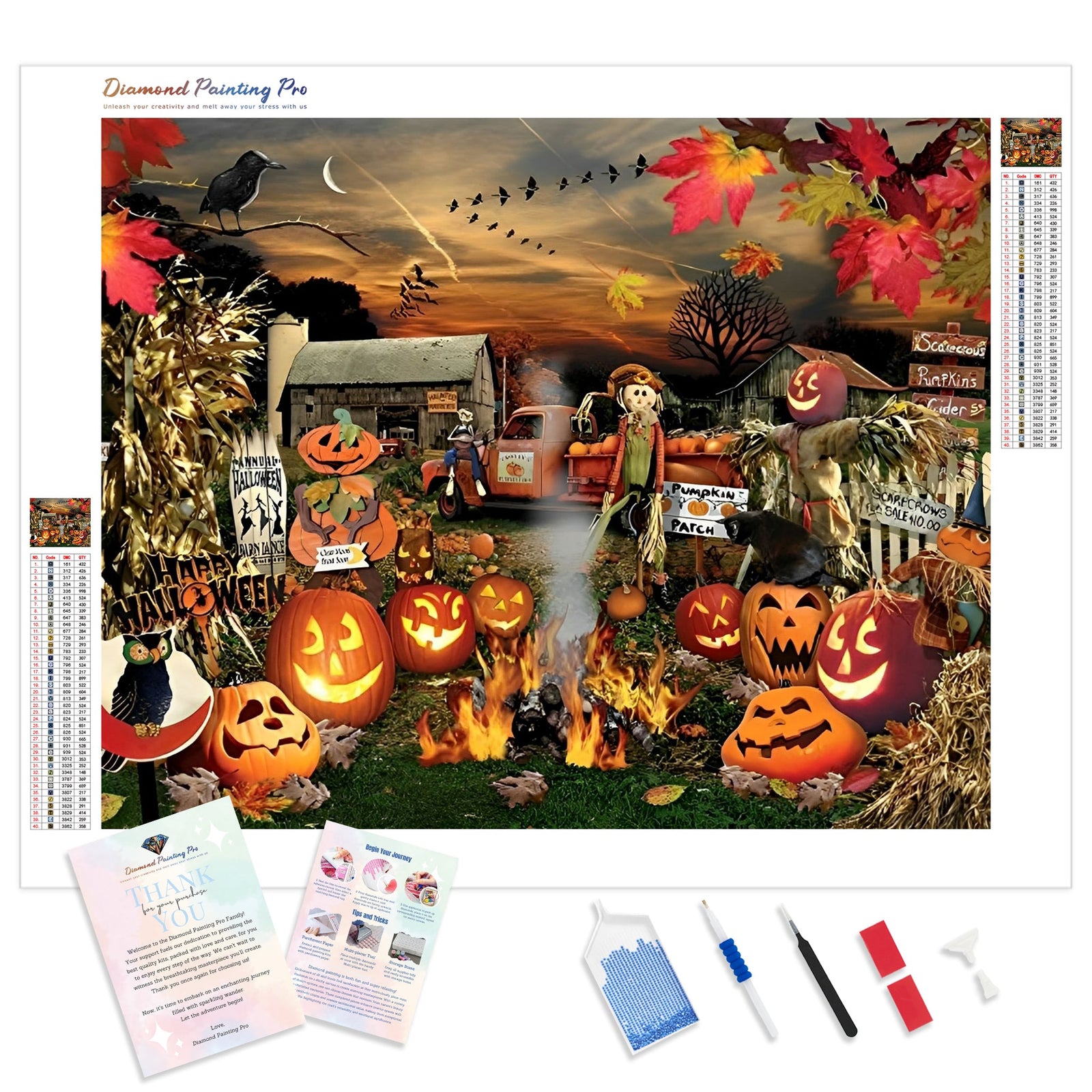 Halloween Pumpkin Scarecrow | Diamond Painting Kit - Full Drill - Square or Round Diamonds with AB Drills Option