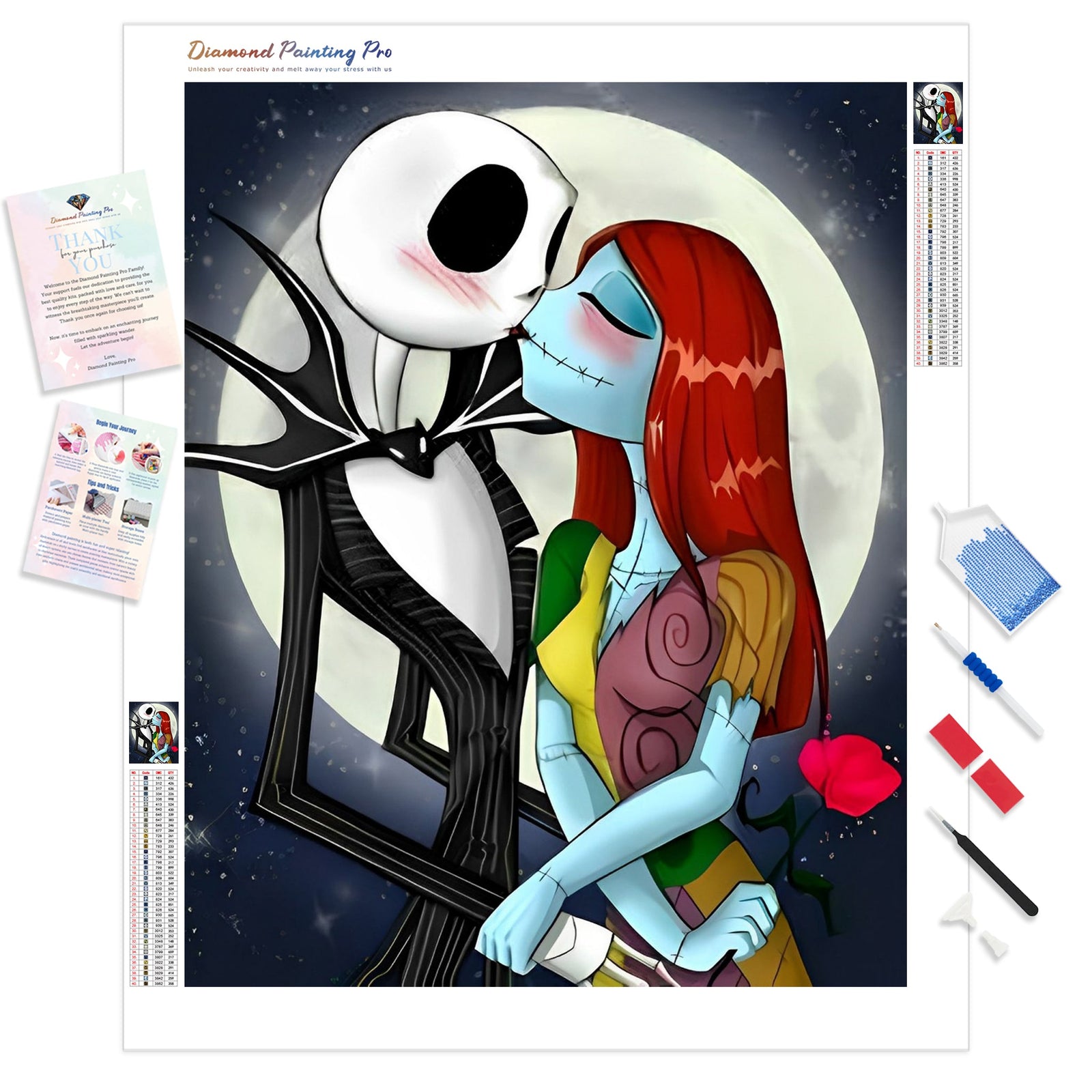 Jack and sally kiss | Diamond Painting Kit - Full Drill - Square or Round Diamonds with AB Drills Option