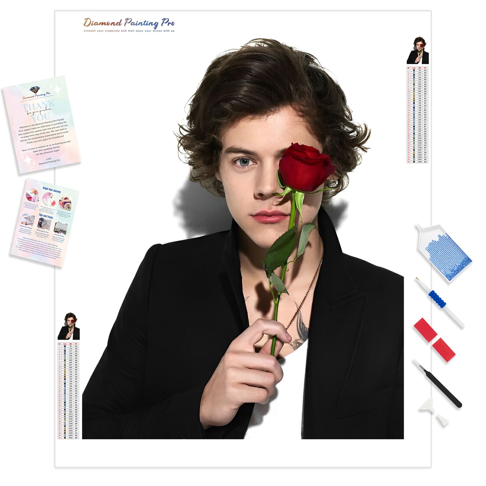 Harry Styles and Rose | Diamond Painting Kit - Full Drill - Square or Round Diamonds with AB Drills Option