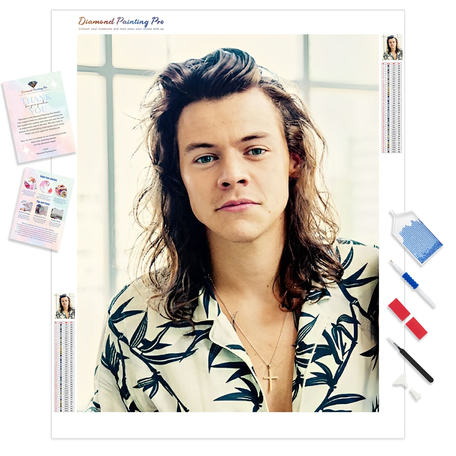 Harry Styles with Long Hair | Diamond Painting Kit - Full Drill - Square or Round Diamonds with AB Drills Option