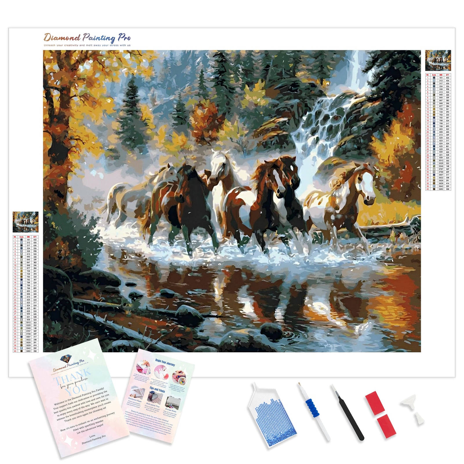 Horses Galloping Downstream | Diamond Painting Kit - Full Drill - Square or Round Diamonds with AB Drills Option