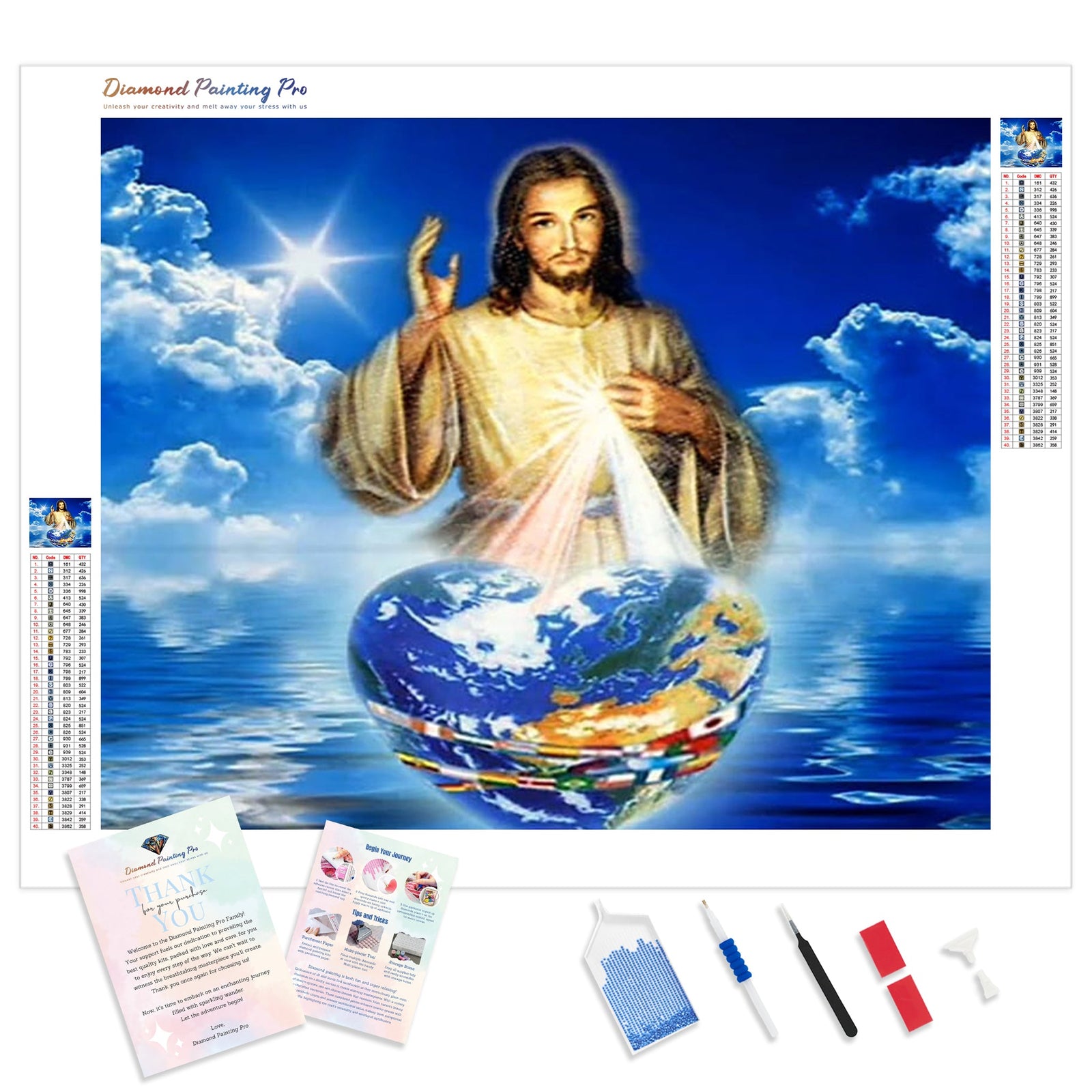 Jesus Cares for the World | Diamond Painting Kit - Full Drill - Square or Round Diamonds with AB Drills Option