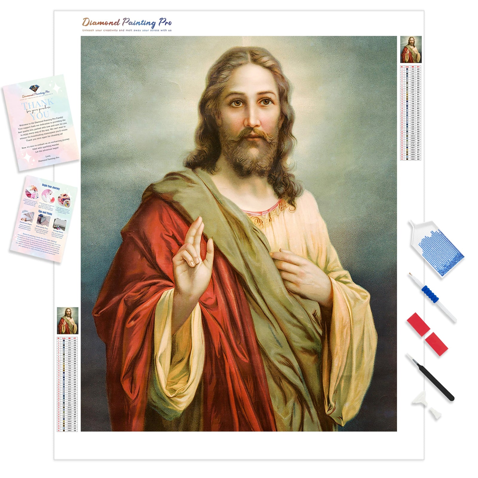 Jesus Portrait | Diamond Painting Kit - Full Drill - Square or Round Diamonds with AB Drills Option