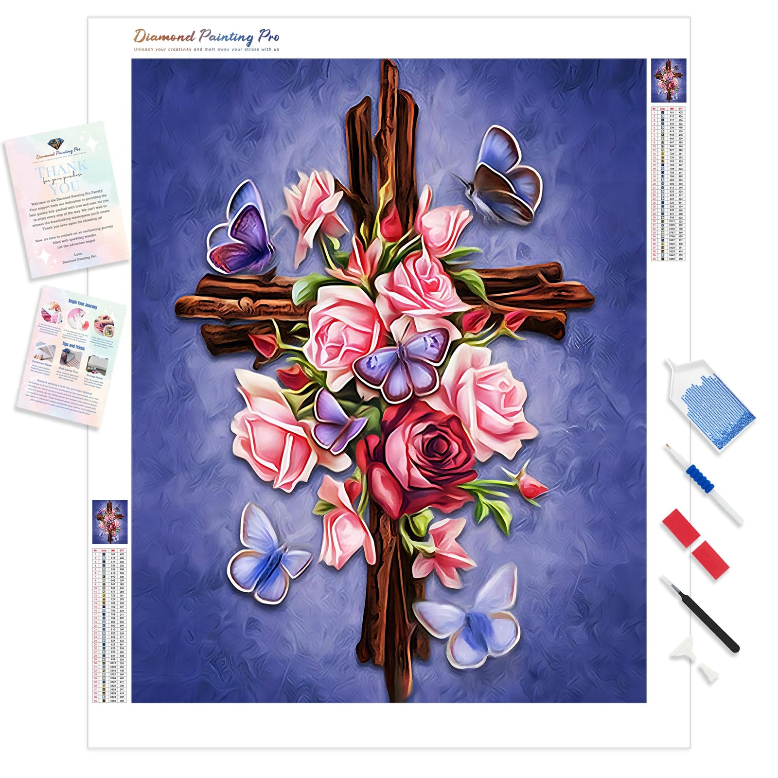 Religious Flowers Butterflies | Diamond Painting Kit - Full Drill - Square or Round Diamonds with AB Drills Option