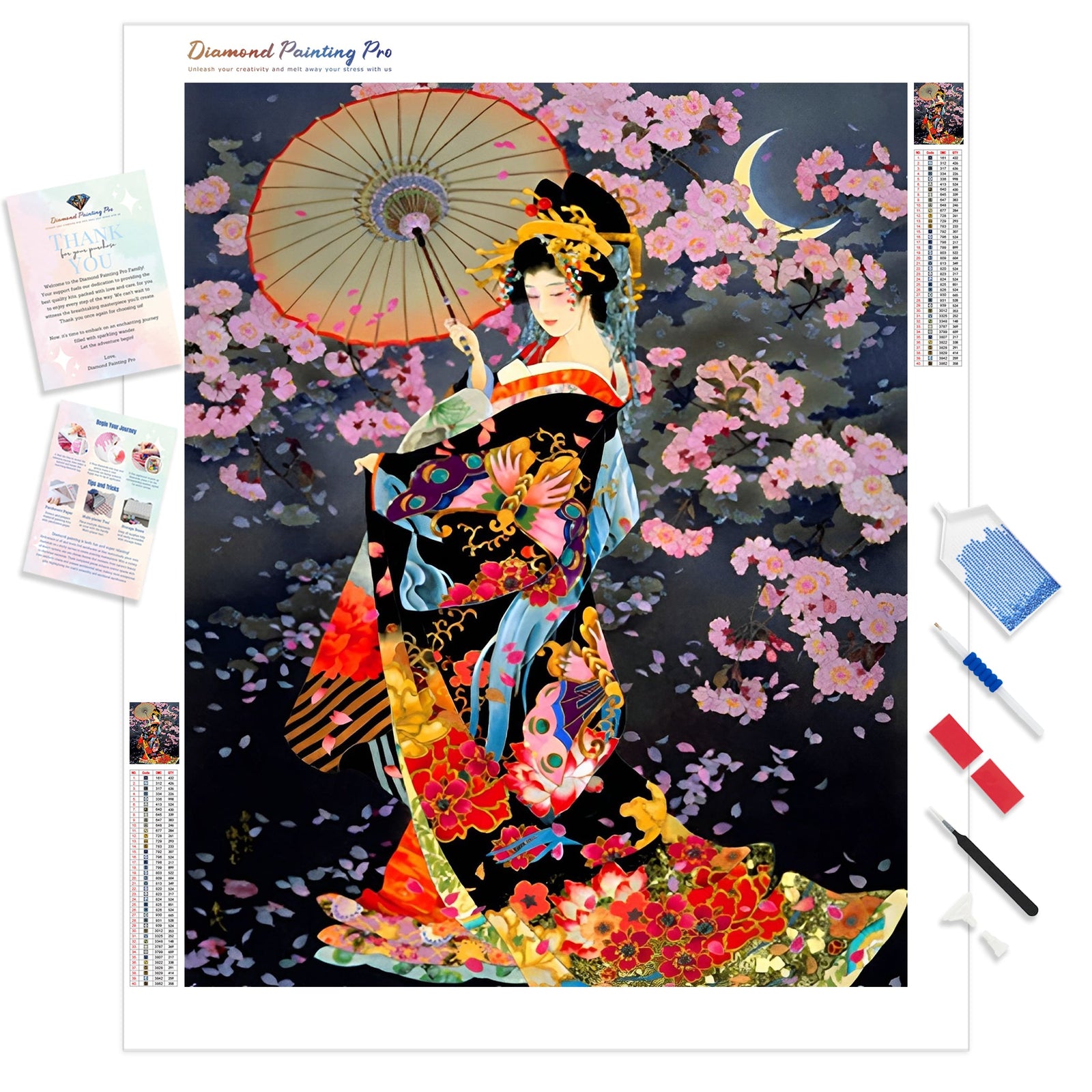 Kimono and Cherry Blossoms | Diamond Painting Kit - Full Drill - Square or Round Diamonds with AB Drills Option