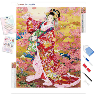 Kimono under Sakura | Diamond Painting Kit - Full Drill - Square or Round Diamonds with AB Drills Option