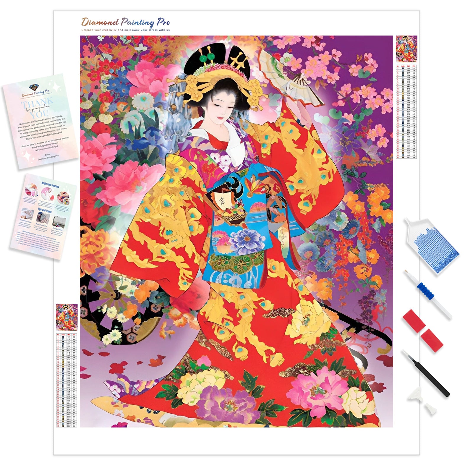 Geisha in Kimono | Diamond Painting Kit - Full Drill - Square or Round Diamonds with AB Drills Option