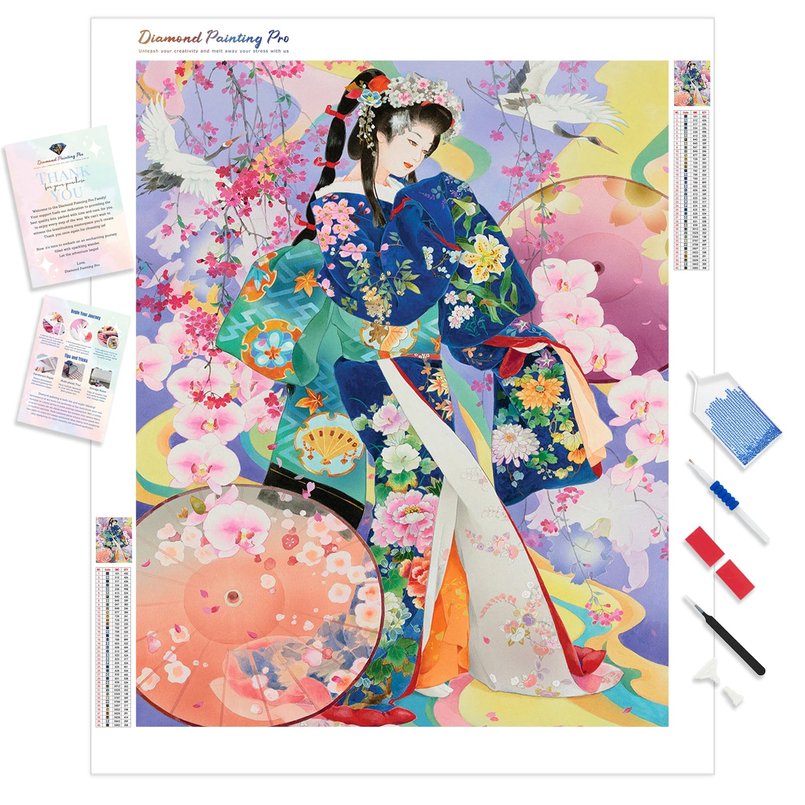 Kimono and Umbrella | Diamond Painting Kit - Full Drill - Square or Round Diamonds with AB Drills Option