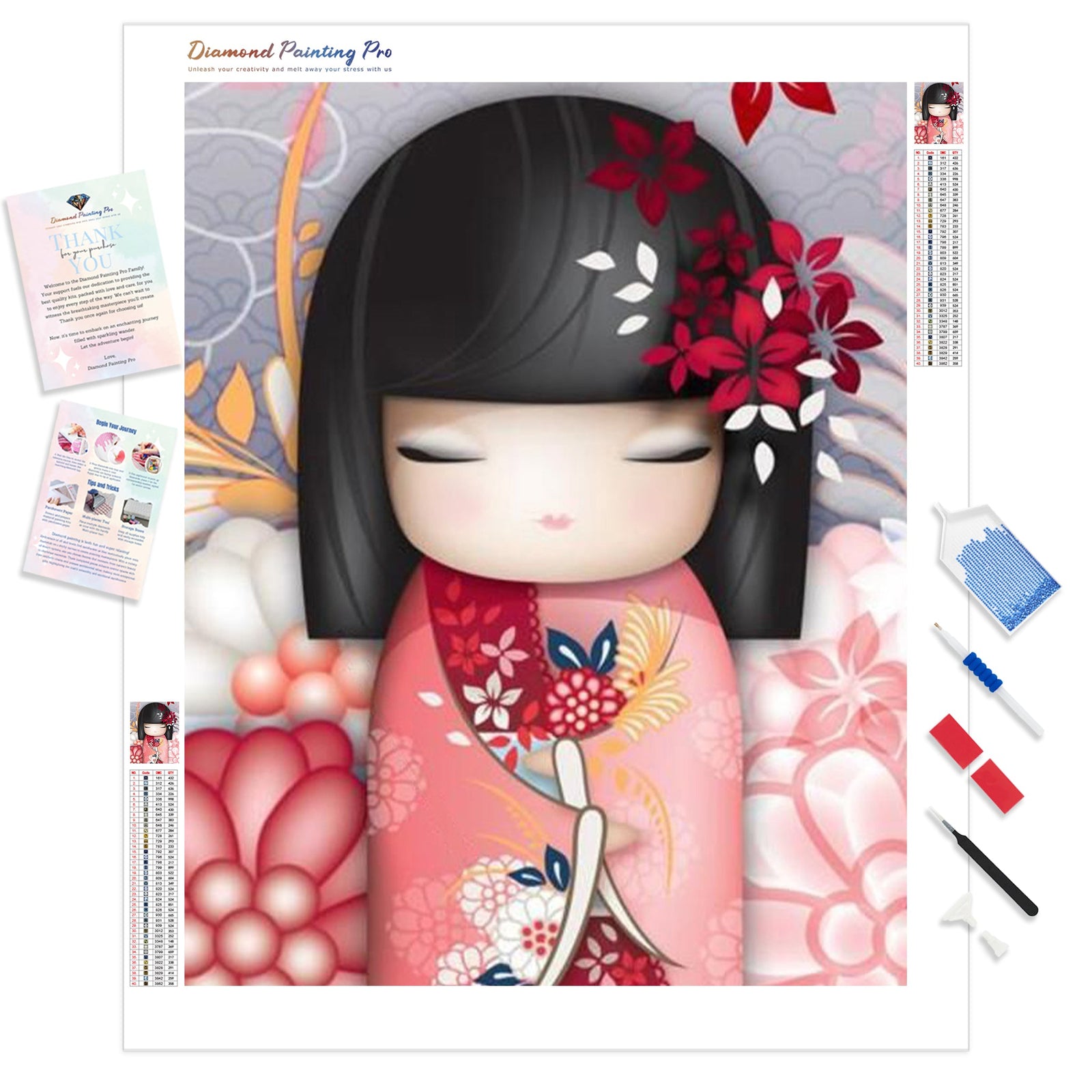 Kimono Girl in Red | Diamond Painting Kit - Full Drill - Square or Round Diamonds with AB Drills Option