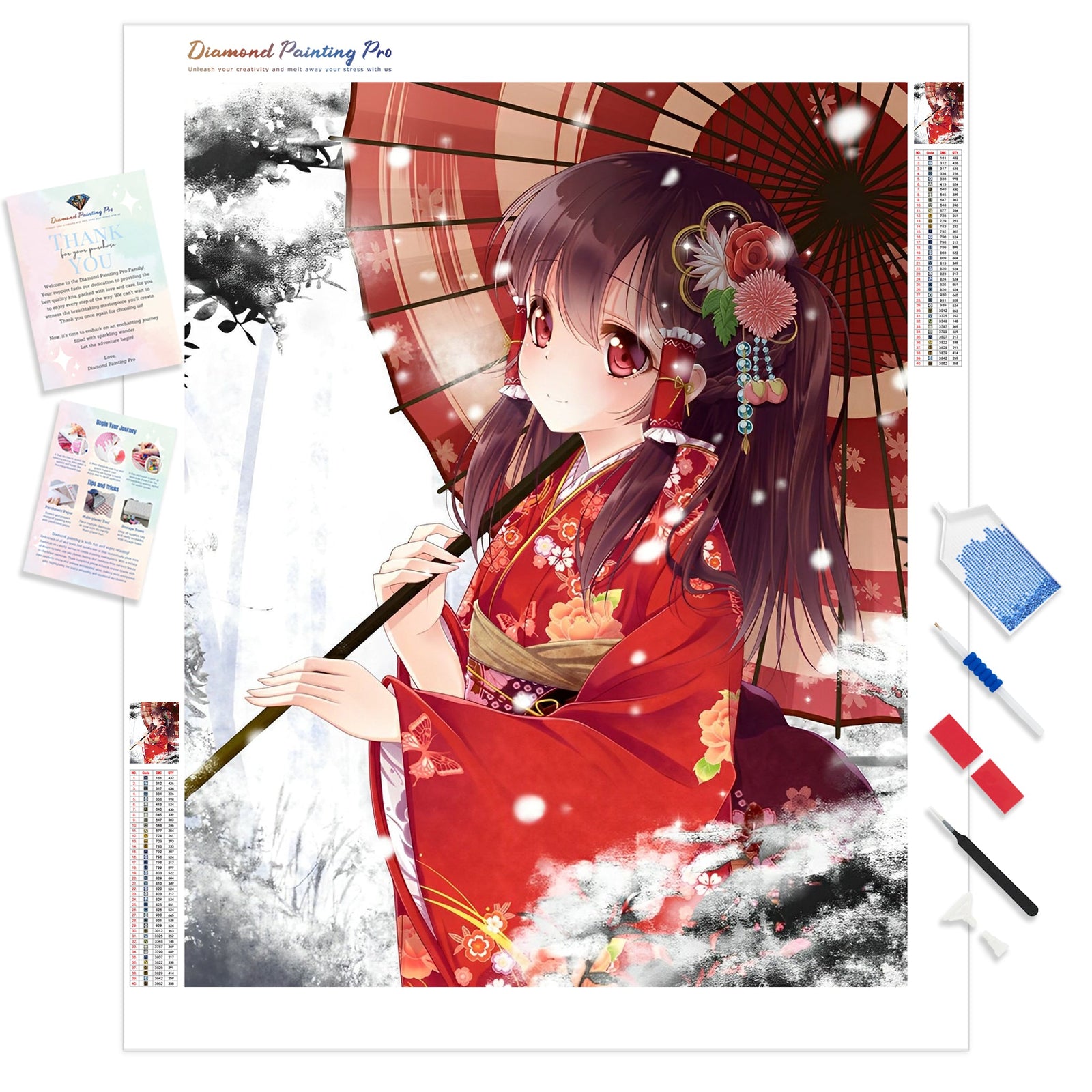 Anime Girl in Kimono | Diamond Painting Kit - Full Drill - Square or Round Diamonds with AB Drills Option