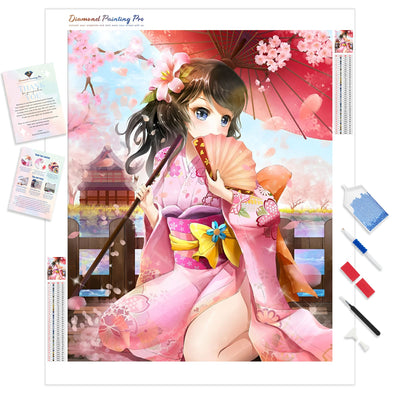 Anime Kimono Umbrella | Diamond Painting Kit - Full Drill - Square or Round Diamonds with AB Drills Option