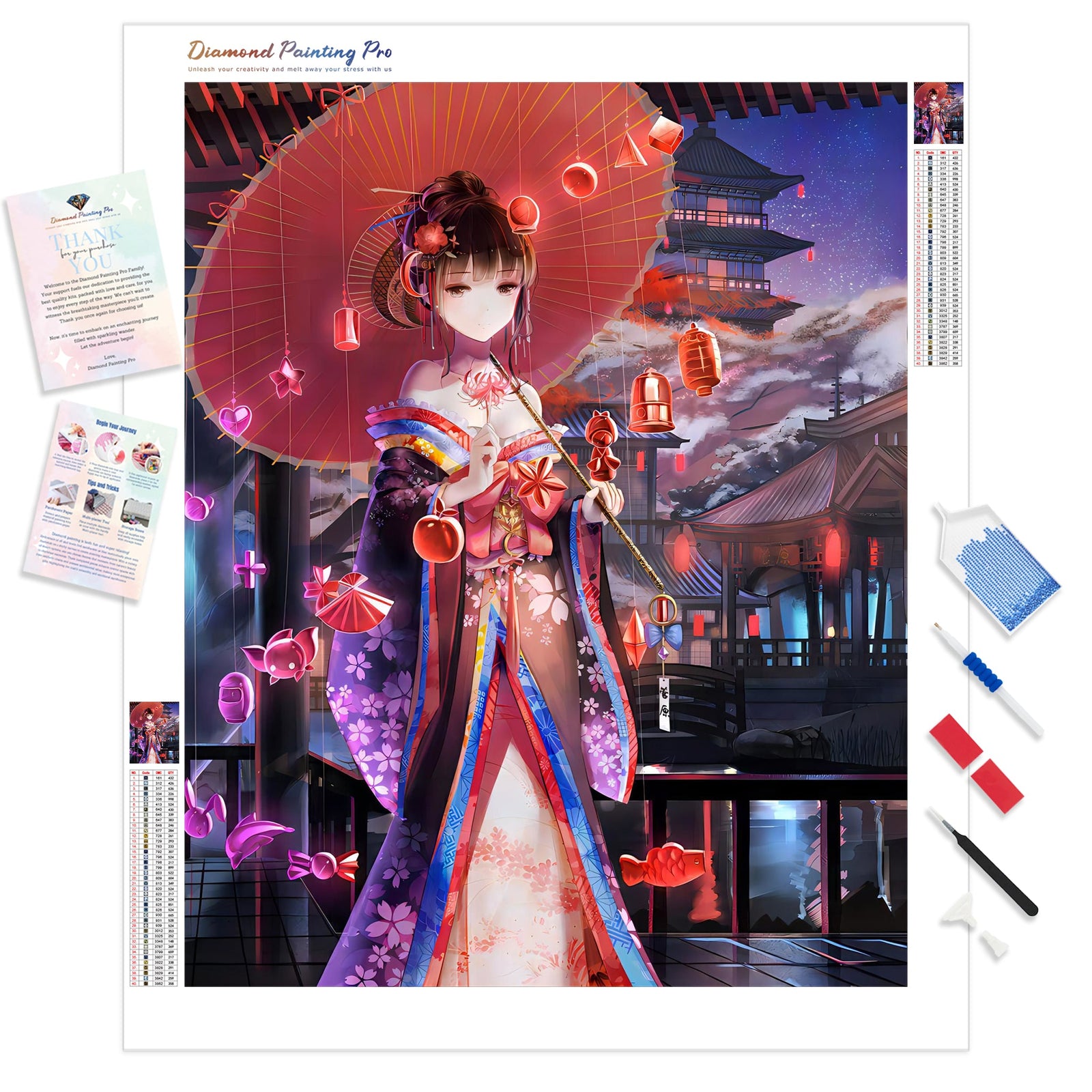 Anime Red Kimono | Diamond Painting Kit - Full Drill - Square or Round Diamonds with AB Drills Option