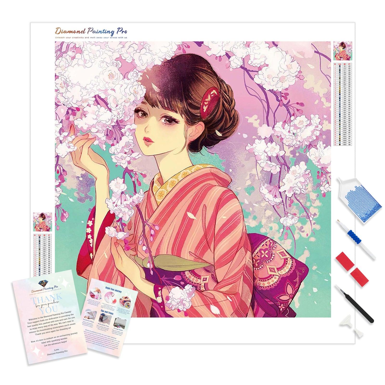 Geisha Cherry Blossom | Diamond Painting Kit - Full Drill - Square or Round Diamonds with AB Drills Option