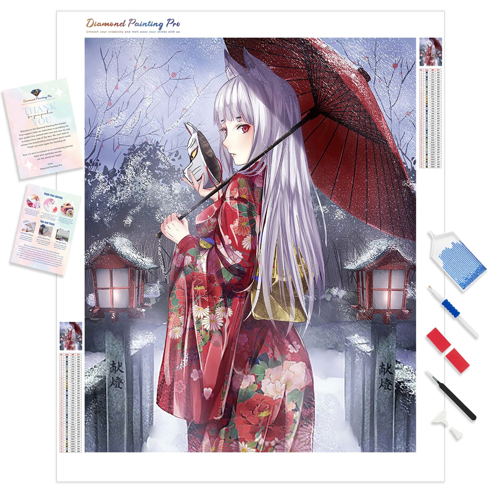 Kitsune Mask anime | Diamond Painting Kit - Full Drill - Square or Round Diamonds with AB Drills Option