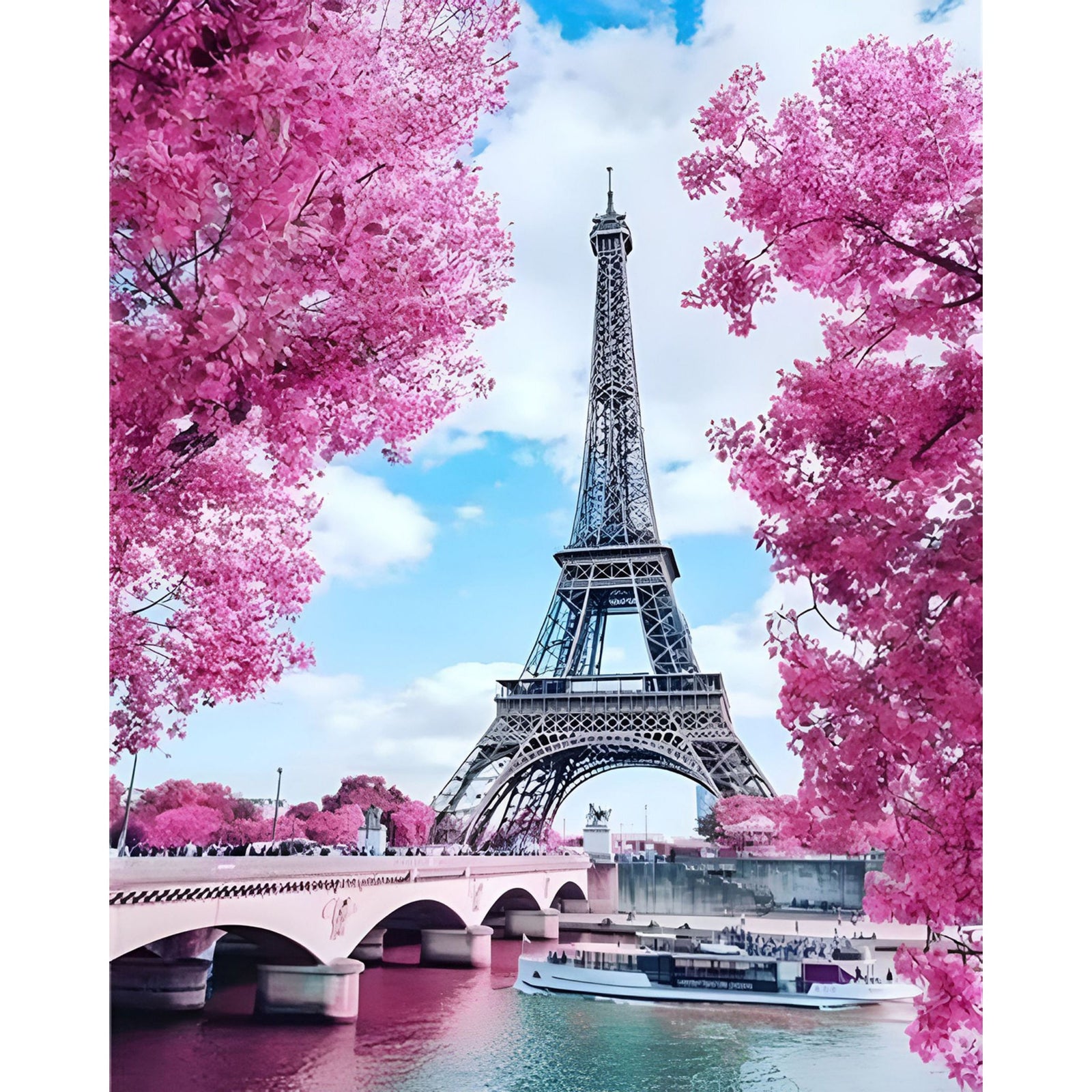 Eiffel Tower with Cherry Blossoms | Diamond Painting Design - Full Drill Diamond Art with 5d Square or Round Diamonds - AB Drills Available