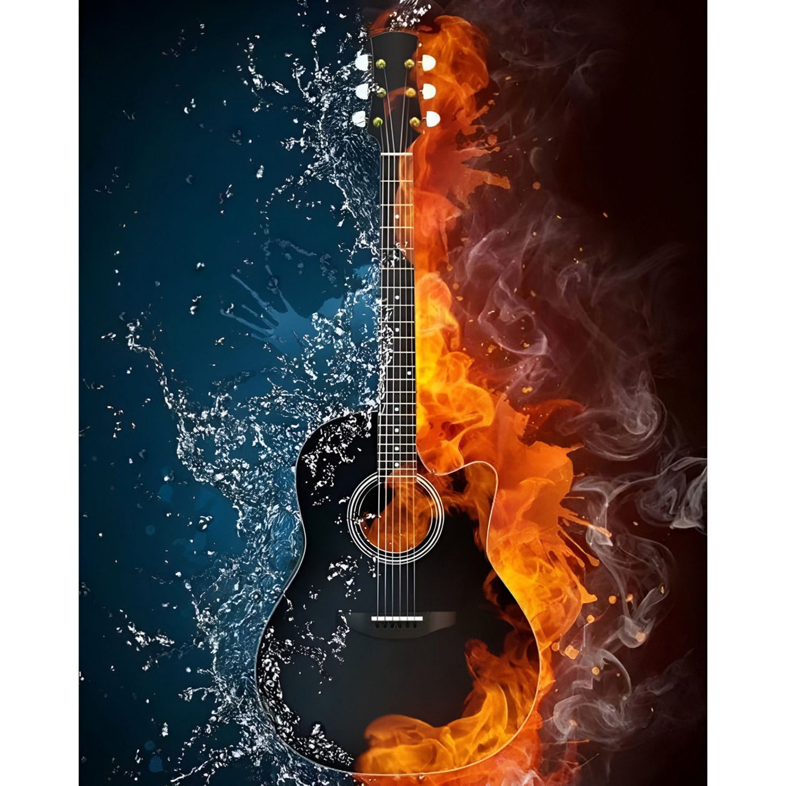 Fire & Water Guitar | Diamond Painting Design - Full Drill Diamond Art with 5d Square or Round Diamonds - AB Drills Available