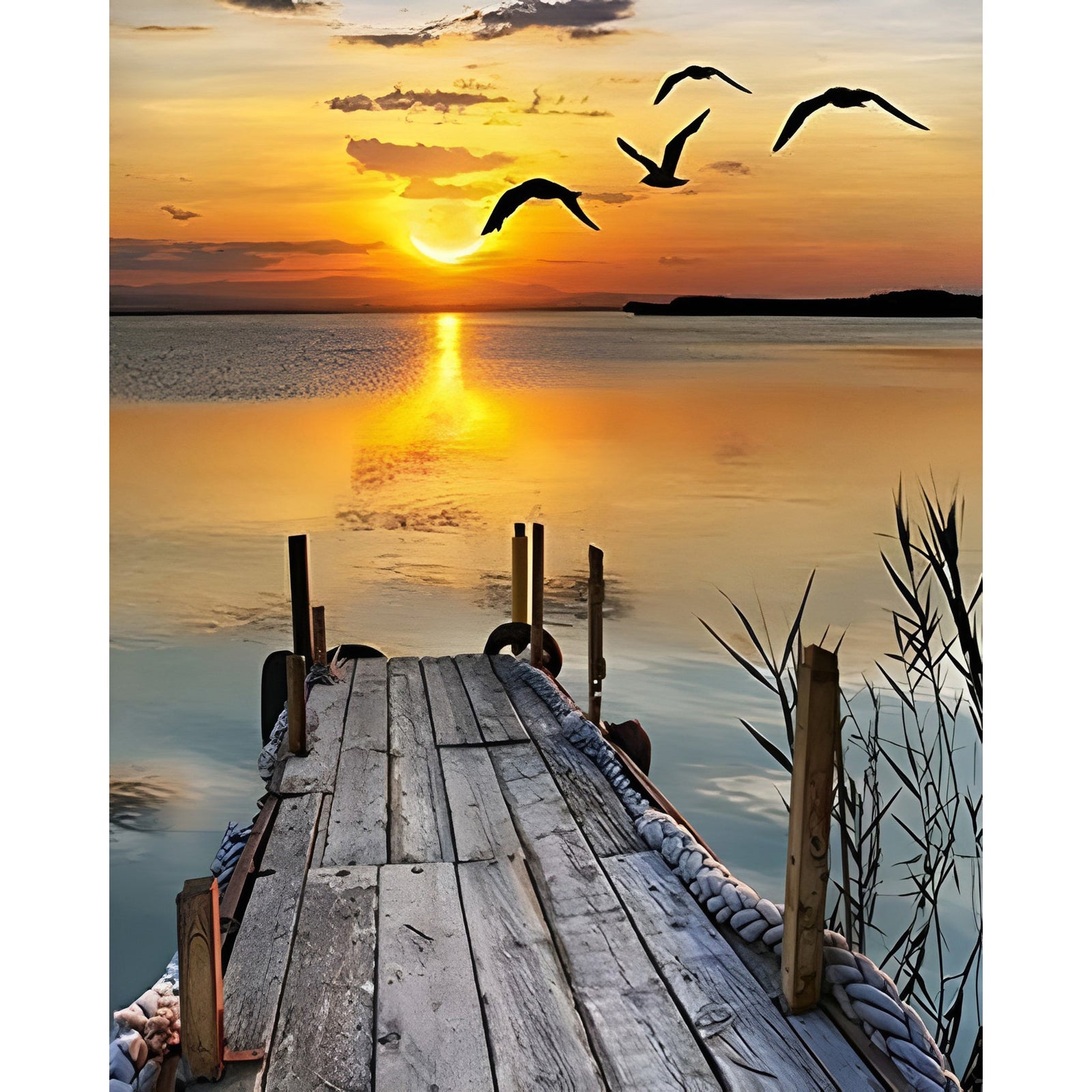 Lakeside Sunset Jetty Bliss | Diamond Painting Design - Full Drill Diamond Art with 5d Square or Round Diamonds - AB Drills Available