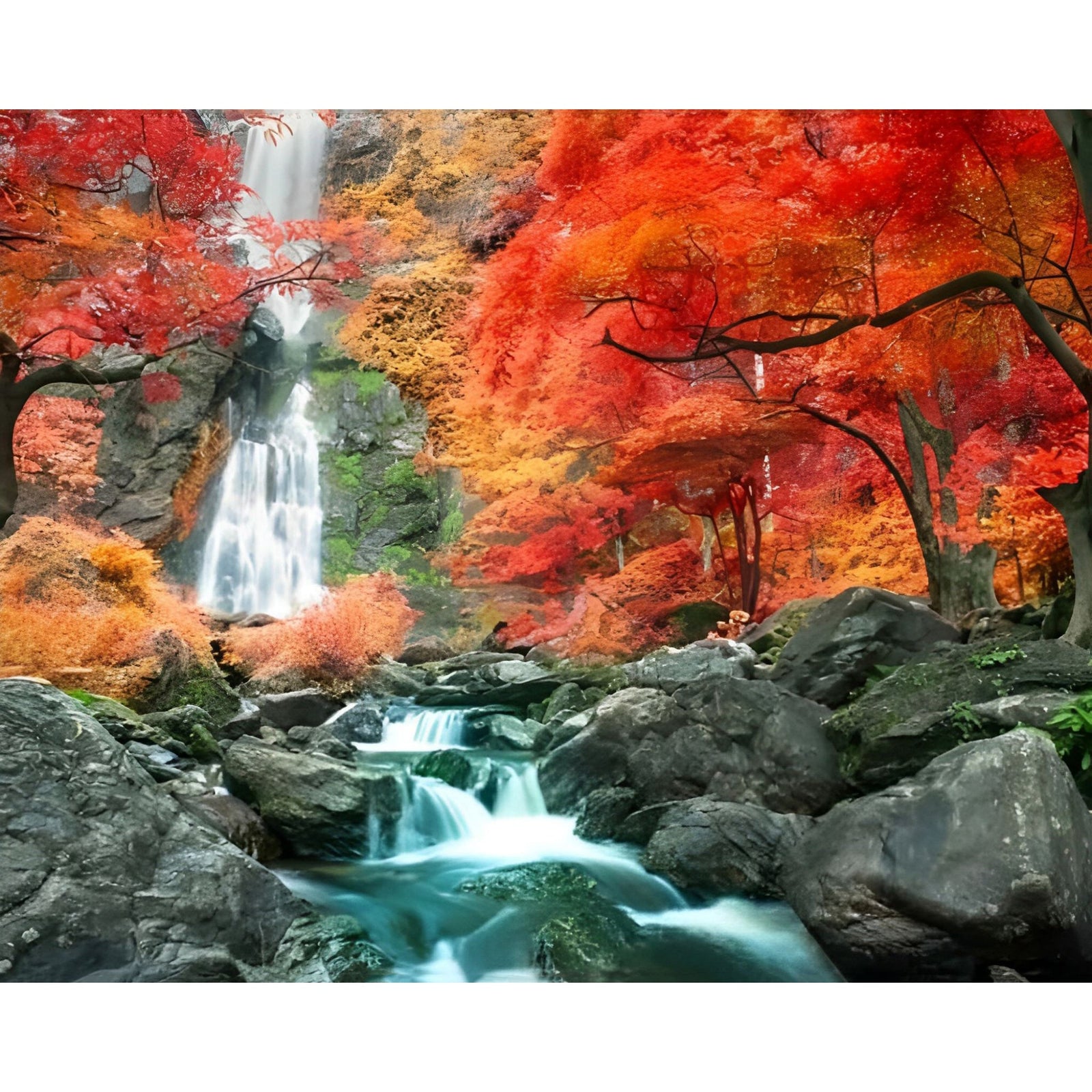 Autumn Forest Waterfall | Diamond Painting Design - Full Drill Diamond Art with 5d Square or Round Diamonds - AB Drills Available