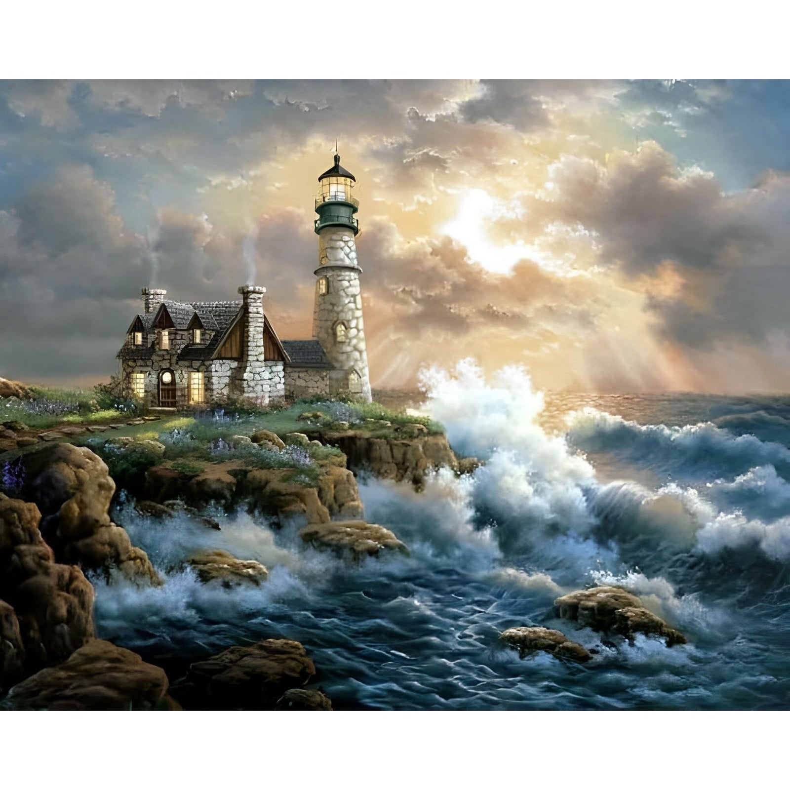 Crashing Waves Lighthouse | Diamond Painting Design - Full Drill Diamond Art with 5d Square or Round Diamonds - AB Drills Available