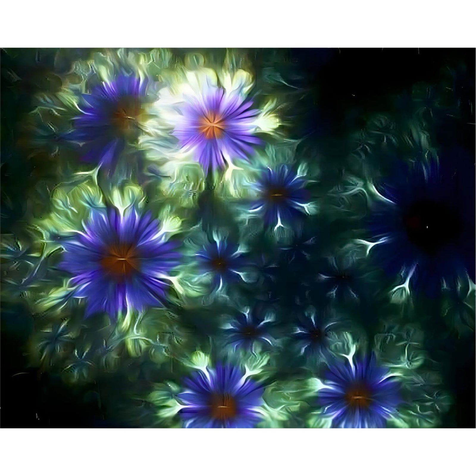 Blue Floral Fractal | Diamond Painting Design - Full Drill Diamond Art with 5d Square or Round Diamonds - AB Drills Available