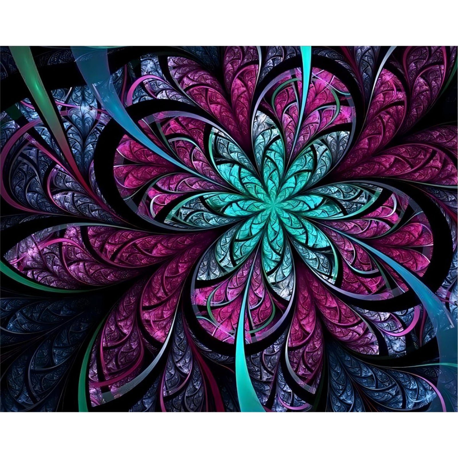 Dark Purple and Blue Fractal Flower | Diamond Painting Design - Full Drill Diamond Art with 5d Square or Round Diamonds - AB Drills Available