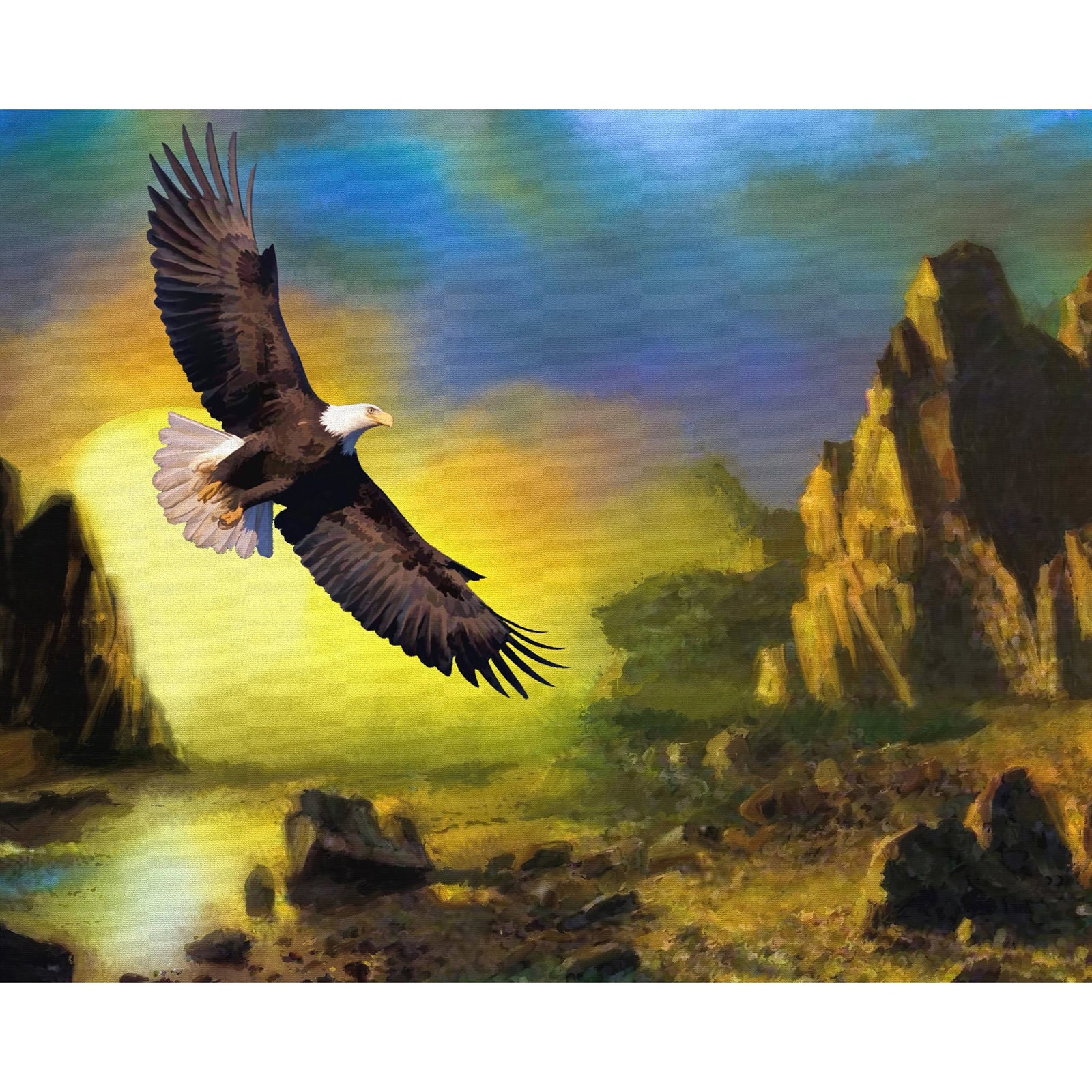 Eagle over Land | Diamond Painting Design - Full Drill Diamond Art with 5d Square or Round Diamonds - AB Drills Available