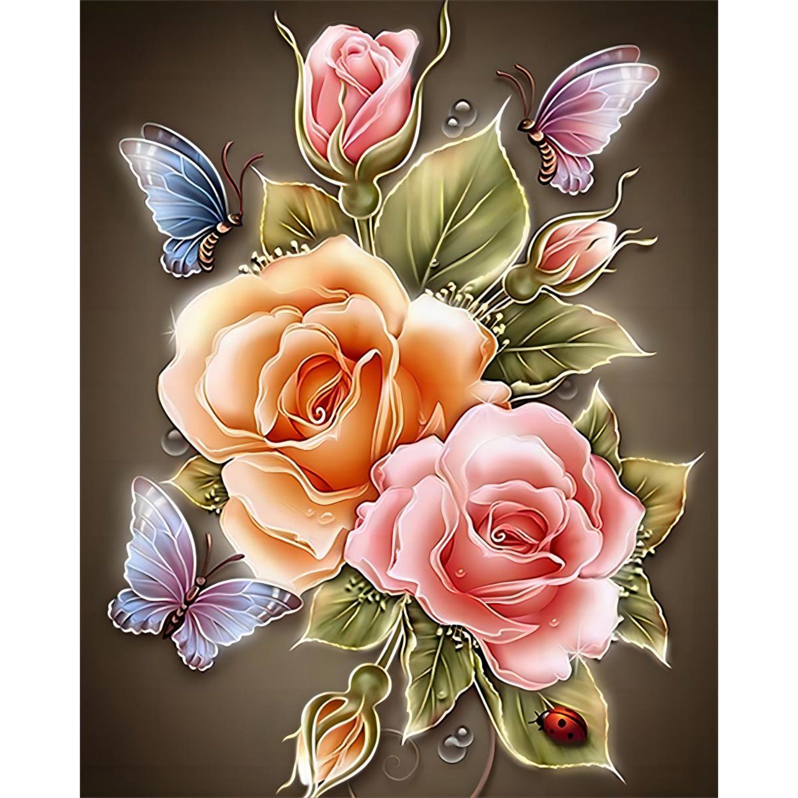 Butterfly on Rose | Diamond Painting Design - Full Drill Diamond Art with 5d Square or Round Diamonds - AB Drills Available