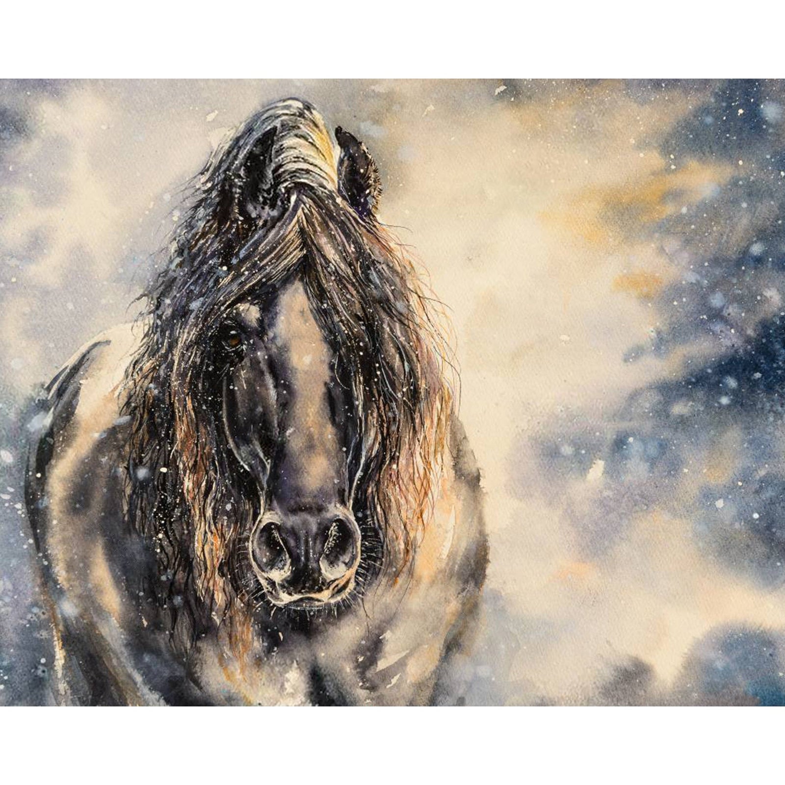 Black Horse in Winter | Diamond Painting Design - Full Drill Diamond Art with 5d Square or Round Diamonds - AB Drills Available